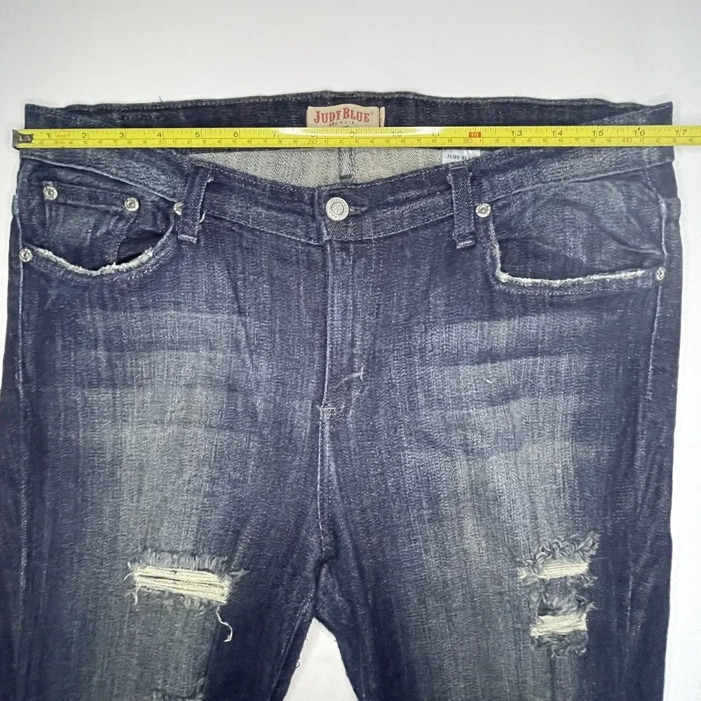 Judy Blue Jeans Women 1X Blue Denim Straight Medium Wash Distressed Destroyed